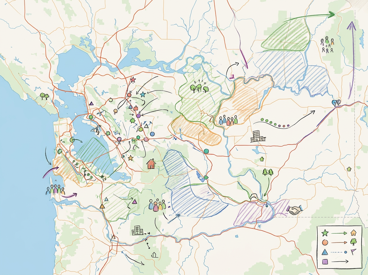 An annual impact map with program sites and outreach coverage highlighted across a regional map